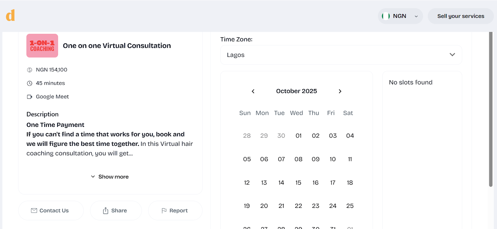 Screenshot of a Mainstack creator's booking page with a calendar for scheduling consultations.
